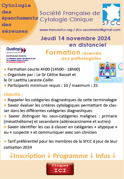 Formation SFCC cytologie des épanchements des séreuses - Terminologie internationale en pratique- inscription 👇