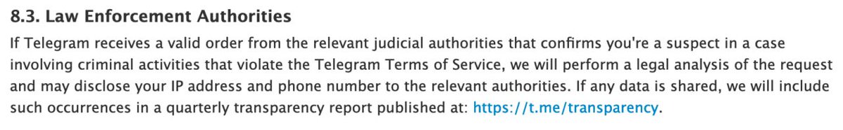 vxdb's tweet image. Telegram has updated their privacy policy. They will now cooperate with law enforcement if the individual is involved in a criminal case or violates Telegrams TOS.

They may disclose IP addresses used on your account as well as your linked phone number.

Hey cyber criminals,…