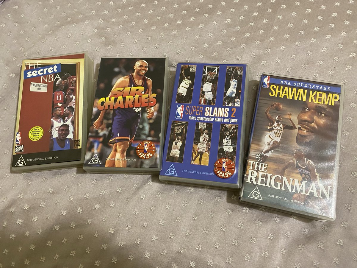 theballfaker's tweet image. Some old VHS tapes from when I was growing up! Absolute bangers.

#NBA #SirCharles #TheReignman #TheBallFaker