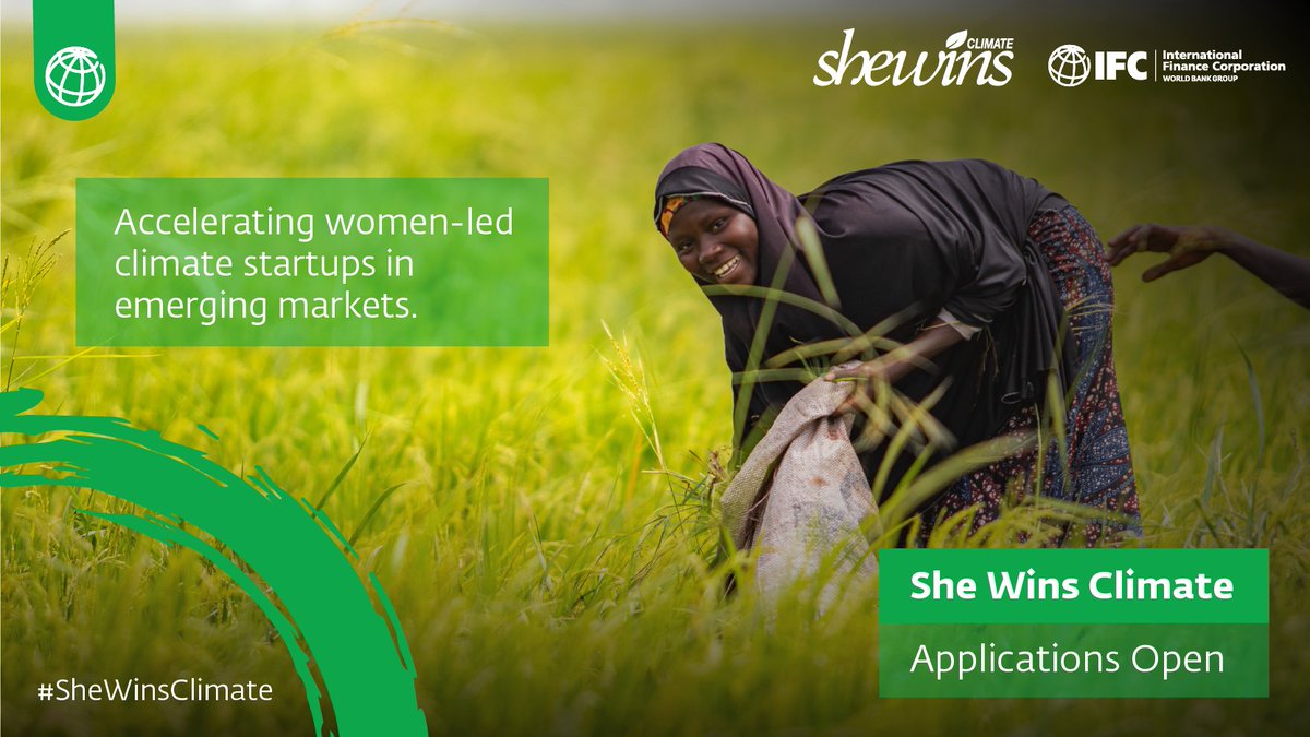 It’s time to address inequity in climate finance. 🌍 Learn about <a href="/IFC_org/">IFC</a>’s #SheWinsClimate program, accelerating women-led climate startups and boosting their access to investment in emerging markets: wrld.bg/It5m50TseyE #WomenEntrepreneurs