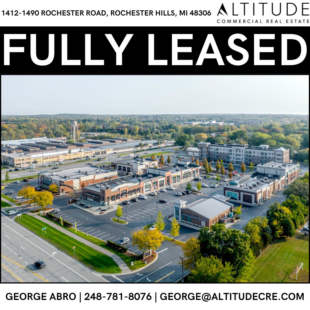 altitudetroy's tweet photo. Great news—City Life Plaza at 1412-1490 Rochester Road in Rochester Hills is now fully leased! We’re proud to welcome a coffeehouse tenant to this prime location. Stay tuned for more exciting news to come! https://t.co/MeHinVsaWX