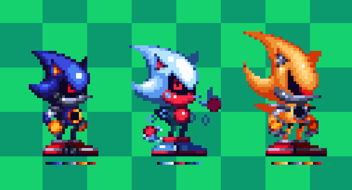 1Flamez_'s tweet photo. It's very rushed but I wanted to draw some of my favorite metal sonics for Sonic CD's Birthday

My Metal Sonic Sprite
Sonic and the Moon Facility
and, Sonic Hoshi

#SonicCD https://t.co/MCllYDpjzq