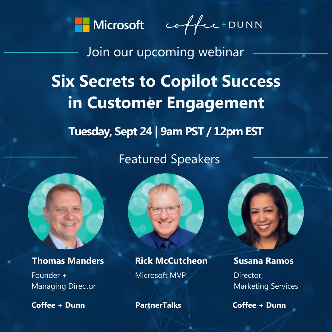 CoffeeDunn's tweet photo. TOMORROW, 9/24: Explore how generative AI can elevate customer engagement and the measurable outcomes you can achieve. Co-hosted by Microsoft.

Reserve your virtual seat: https://t.co/7HTKIIgDPK

#Dynamics365 #customerinsights #Copilot https://t.co/699bMPEO1O