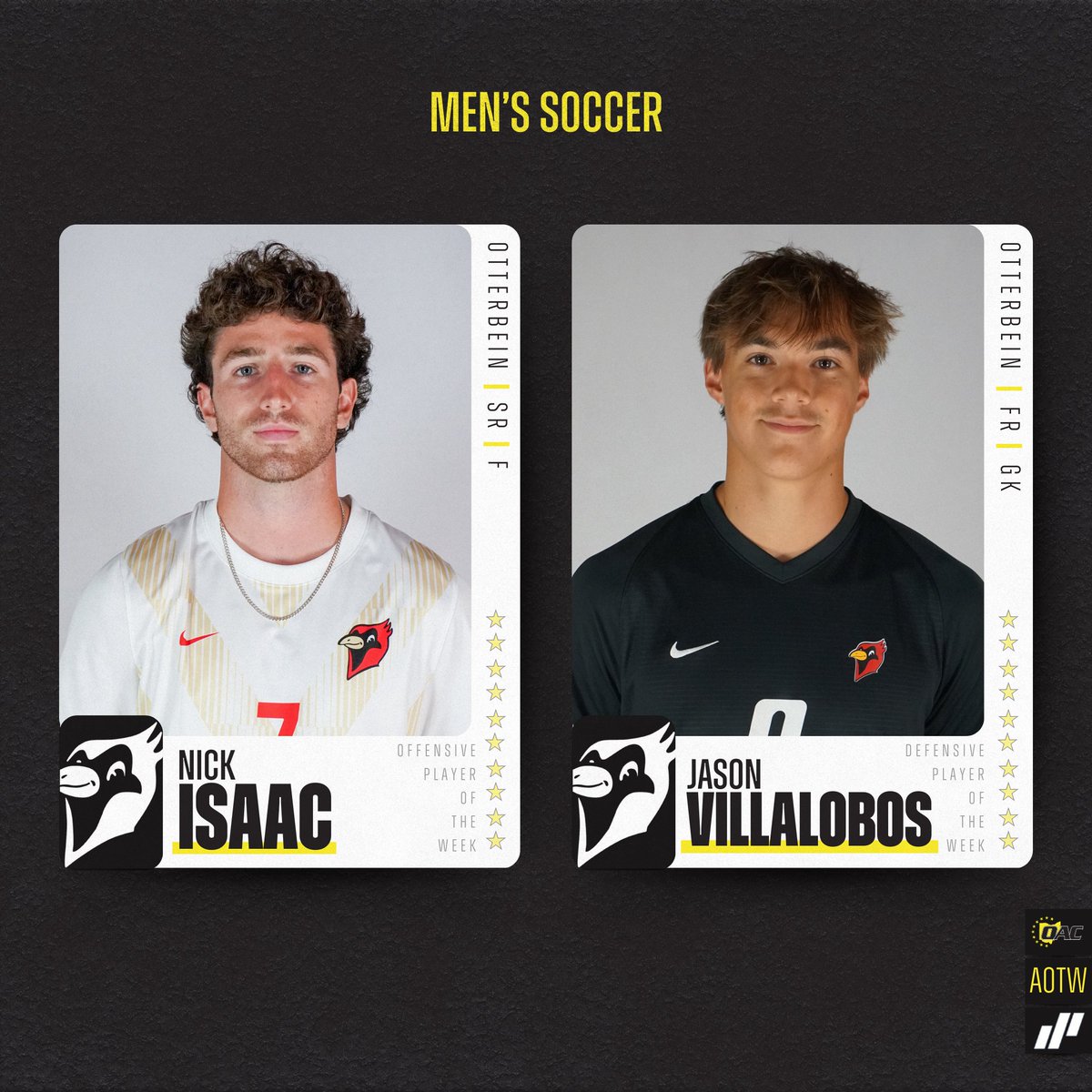 Ohio Athletic Conference (@ohathleticconf) on Twitter photo Midstream Lighting Athletes of the Week | Men's Soccer ⚽
Nick Isaac, <a href="/Ott_Athletics/">Otterbein Athletics</a>
Jason Villalobos, <a href="/Ott_Athletics/">Otterbein Athletics</a>
#OAC #OACsoc <a href="/MidstreamLED/">Midstream Lighting</a> Midstream Lighting Athletes of the Week | Men's Soccer ⚽
Nick Isaac, <a href="/Ott_Athletics/">Otterbein Athletics</a>
Jason Villalobos, <a href="/Ott_Athletics/">Otterbein Athletics</a>
#OAC #OACsoc <a href="/MidstreamLED/">Midstream Lighting</a>