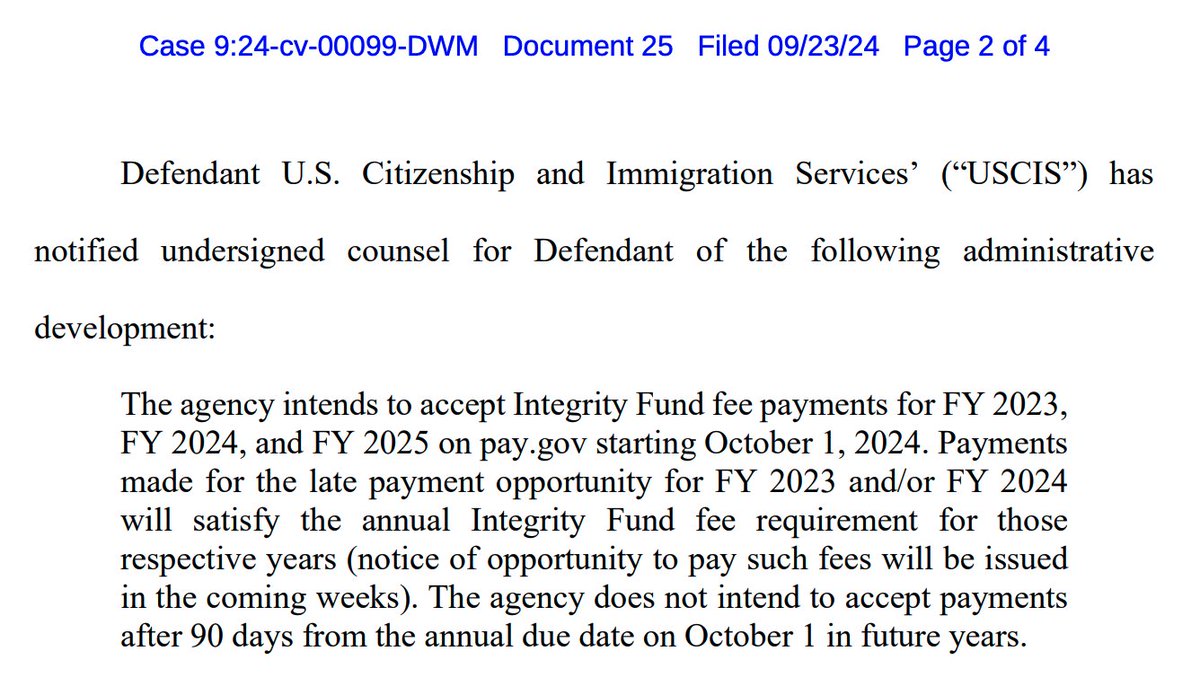 BaniasLaw's tweet image. #EB5 News: After getting enjoined twice, @USCIS 
will  accept FY 2023 &amp;amp; 2024 Integrity fees starting October 1, 2024. #EffectChange #EB5