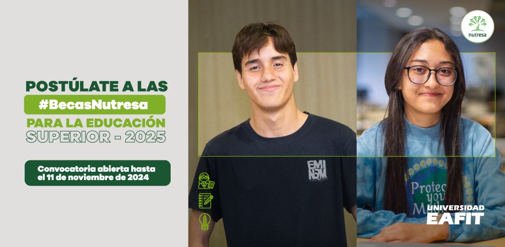 ¡Las #BecasNutresa para 2025 ya están aquí! Si eres bachiller de estrato 1, 2 o 3 en Colombia y sueñas con estudiar en <a href="/EAFIT/">Universidad EAFIT</a>, esta es tu oportunidad 🚀🎓 Postúlate aquí:  eafit.edu.co/becas-nutresa-… 💼🌟 #Nutresa #Futuro
