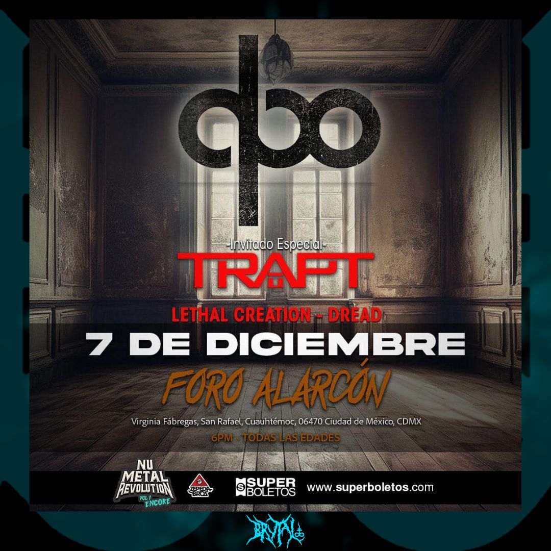 Brutal Revista (@brutalrevista) on Twitter photo <a href="/qbooficial/">qbo</a> en Foro Alarcón el próximo 7 de Diciembre junto a Trapt, <a href="/LethalCreation1/">Lethal Creation</a> y Dread
Esto como parte de los eventos especiales de Nu Metal Revolution
Invita <a href="/ZepedaBros/">ZepedaBros</a>
#Brutalrevista <a href="/qbooficial/">qbo</a> en Foro Alarcón el próximo 7 de Diciembre junto a Trapt, <a href="/LethalCreation1/">Lethal Creation</a> y Dread
Esto como parte de los eventos especiales de Nu Metal Revolution
Invita <a href="/ZepedaBros/">ZepedaBros</a>
#Brutalrevista