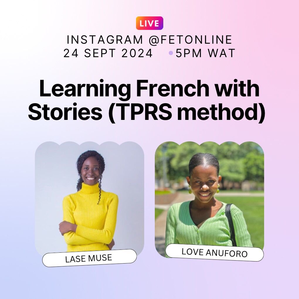 Where are my #langtwt people at? Join me  at 5pm (WAT) tomorrow! You’ll be inspired.

#language #languageLearning #languageteaching #French