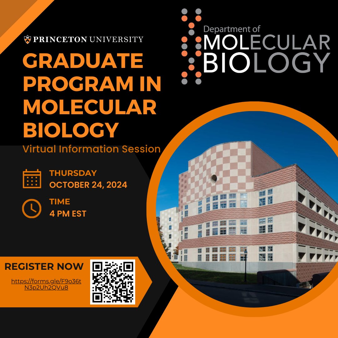 Considering graduate study in molecular biology? Consider Princeton. Register for the upcoming virtual information session on Thu, Oct 24 at 4 pm EST: forms.gle/F9o36tN3p2Uh2Q…