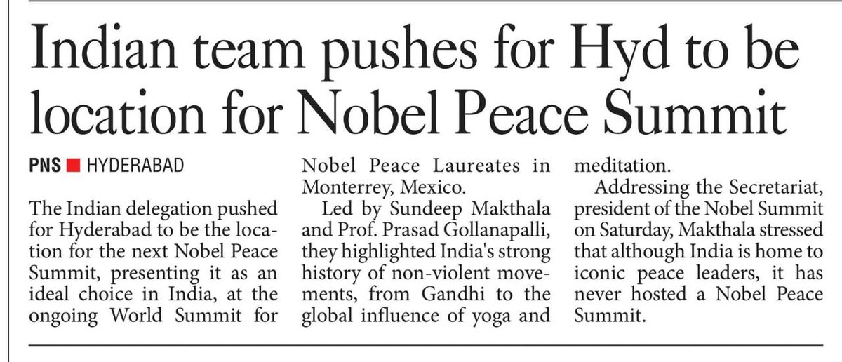 SundeepMakthala's tweet image. For the first time, India—the land of Gandhi and Buddha—is making a historic move to bring the Nobel Peace Summit to Hyderabad, and I’m proud to be part of the team pushing for it! 🇮🇳✨
