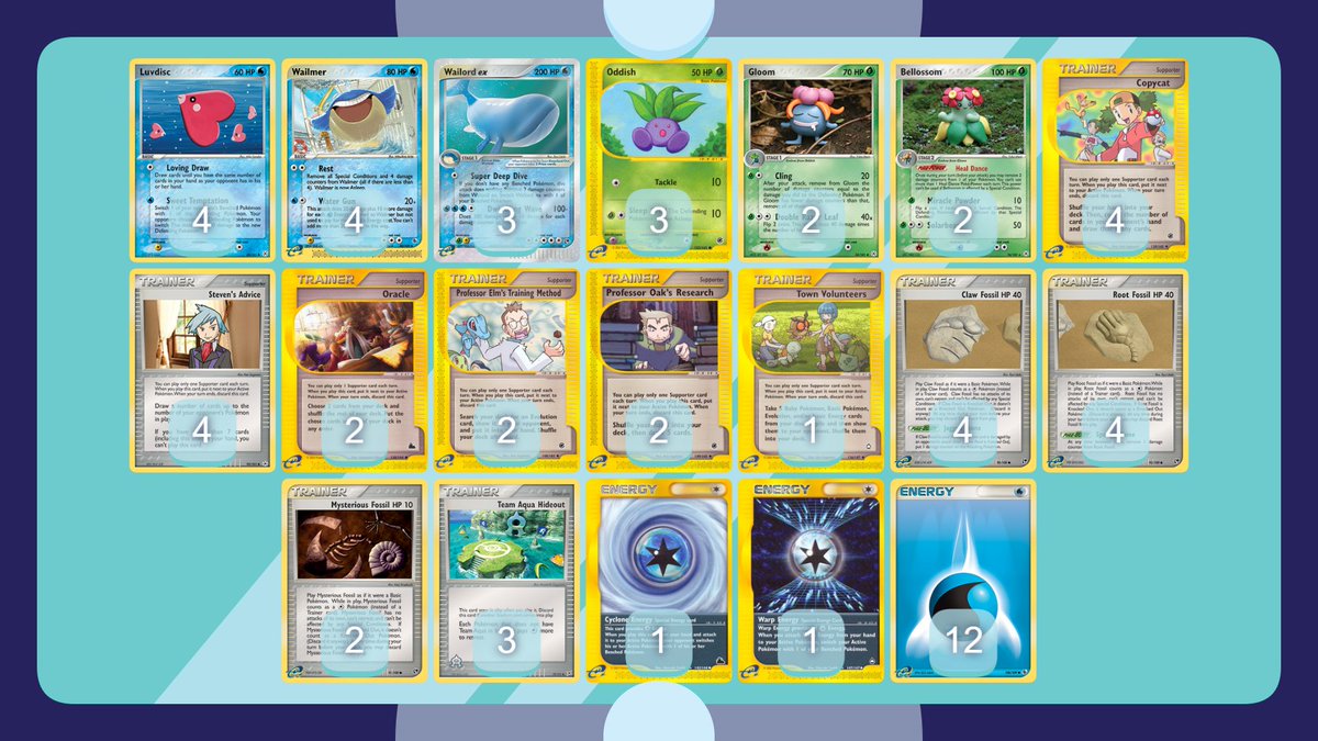 Wailord EX 2004
Tier 3
List Is Mine, Concept is <a href="/ColinMollPx/">@colinmoll.bsky.social</a> 

Wailord does really well against decks like Gorebyss, but struggles with decks that hit bench like Blaziken and Swampert EX. 

I can't find a list I like, but I think Colins original list was the right direction.