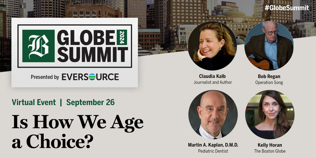 ClaudiaKalb's tweet photo. Want some good news about #aging? Join us virtually at the #BostonGlobeSummit on Thursday 9/26 at 2:15 pm. All are welcome! Registration link below. #boomers #midlife #health https://t.co/uRws5WcgkB