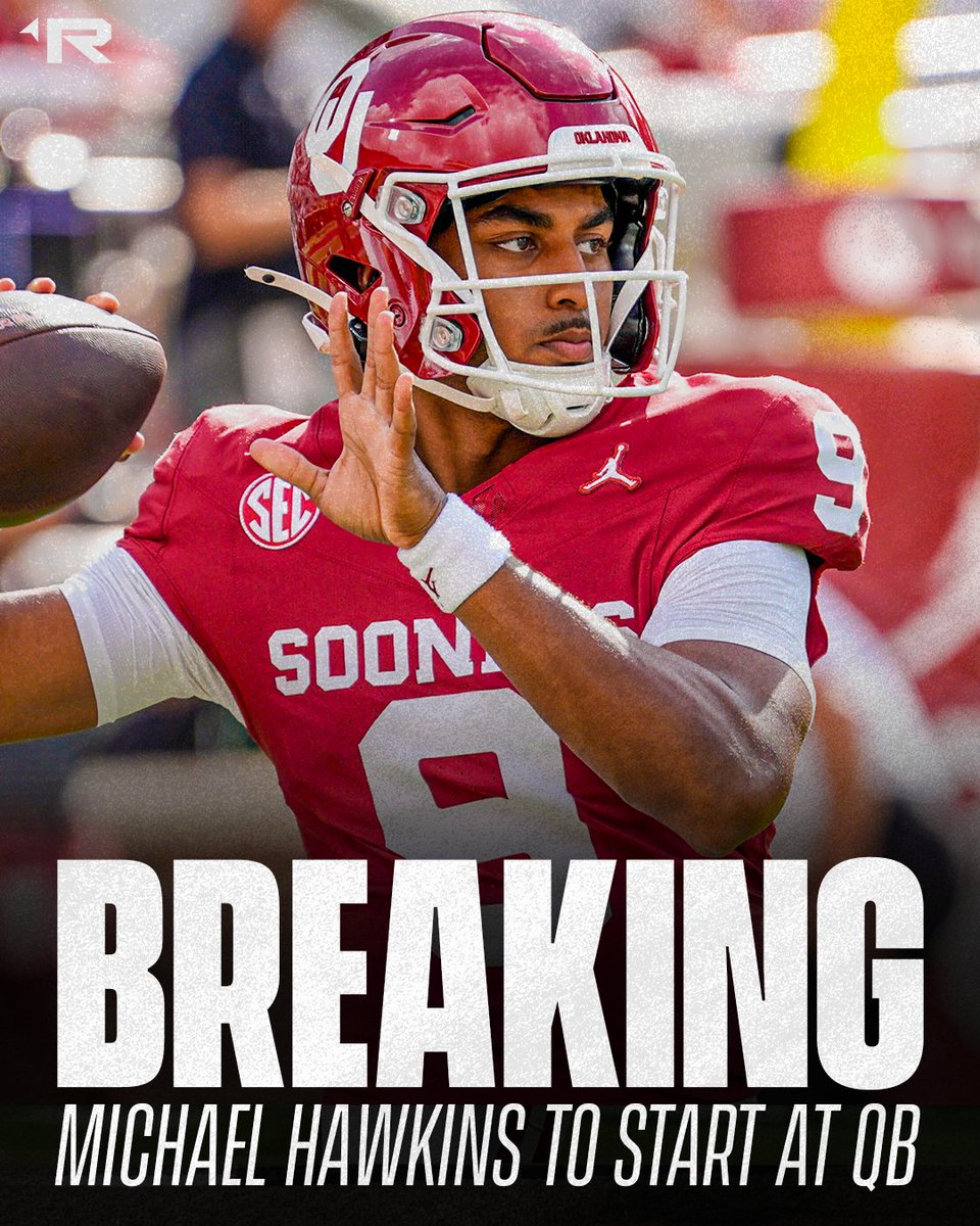 OUInsider's tweet photo. BREAKING -- Freshman Michael Hawkins Jr. will start at QB for the #Sooners this weekend in Auburn.

HC Brent Venables confirmed the move tonight on the Sooners Coaches Show.

STORY: https://t.co/YieBXekQRx https://t.co/Aq4RtpHgkg
