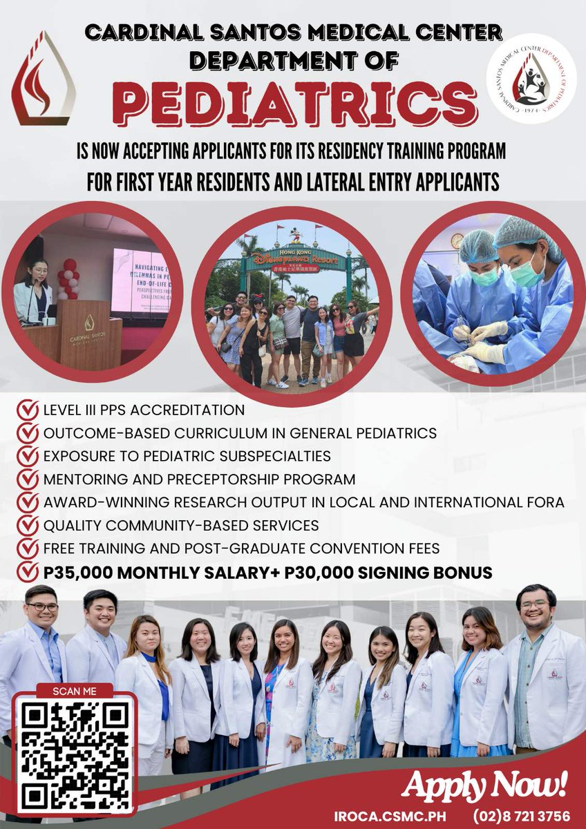 CardinalSantos's tweet photo. Cardinal Santos Medical Center is now accepting applicants for its 𝐑𝐞𝐬𝐢𝐝𝐞𝐧𝐜𝐲 𝐓𝐫𝐚𝐢𝐧𝐢𝐧𝐠 𝐏𝐫𝐨𝐠𝐫𝐚𝐦 on the following departments. 

For applications, contact the Department of Graduate Medical Education at 8727-0001 ext. 3007 or dgme@csmc.ph.

#AtCardinalWeCare https://t.co/3BfJAOUrRa
