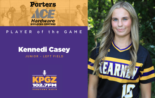 1027FMRocks's tweet photo. Today's @PortersBuilding Player of the Game is left fielder Kennedi Casey! Kennedi went 3/4 today, hit a double to drive in 3 runs, and collected 2 hits to help give the Bulldogs a 13-0 shutout against Winnetonka! That was amazing Kennedi! https://t.co/3APvjE92c2