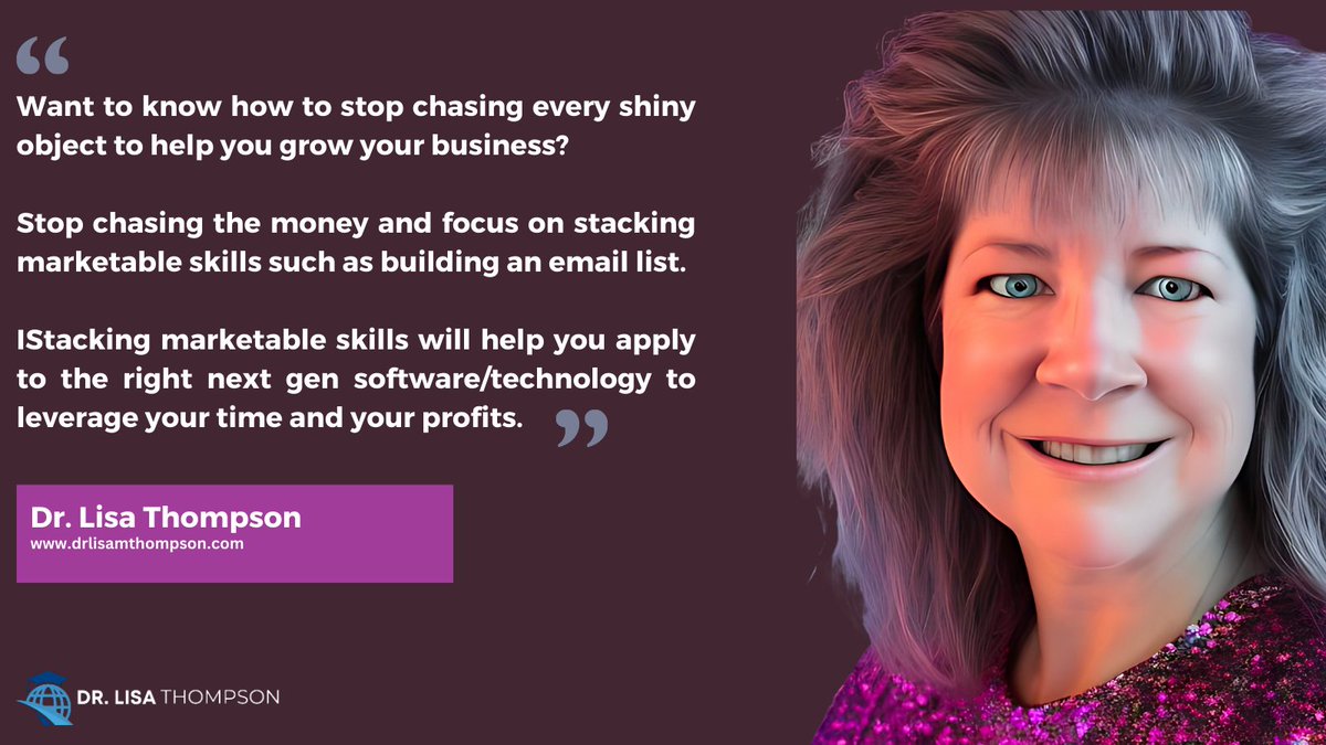 DrLisaThompson's tweet image. Stop chasing shiny objects to grow your business. Focus on marketable skills that apply to new tech. Learn to stack skills like building an email list to leverage time &amp;amp; profits. Get my 10 min guide to building a loyal list at the link in my bio #emailmarketing #skillstacking