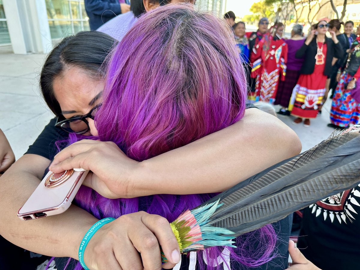 Jamie Lynette Yazzie’s Aunt Marilene James and Sister Elaina Denny hug outside the Sandra Day O'Connor Courthouse after the sentencing of the man responsible for Yazzie’s death. He was sentenced to life in prison for first-degree murder. The outcome is what the family hoped for.