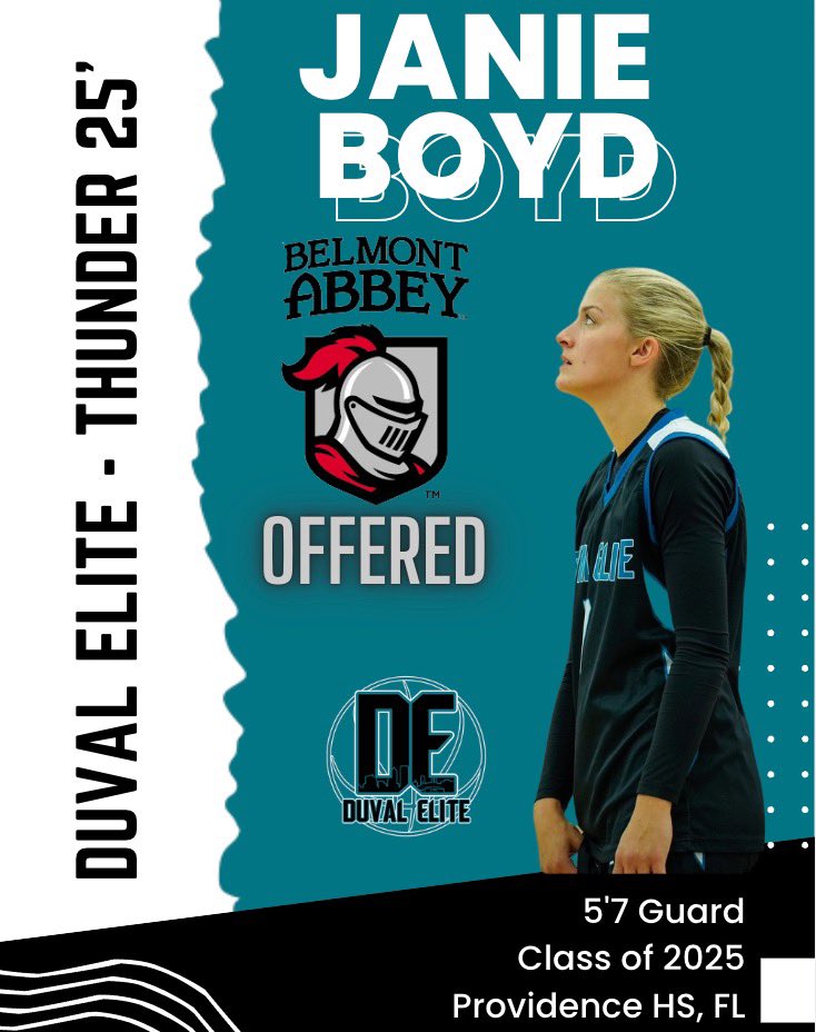 After a great visit with <a href="/CoachKimLusk/">Kim Lusk</a> I am blessed to recieve an offer from <a href="/AbbeyWBB/">Belmont Abbey Women's Basketball</a>!! Thank you for this opportunity! 
<a href="/DuvalElite/">DuvalElite</a> <a href="/CoachODuval/">Kayla Oxenrider</a> __