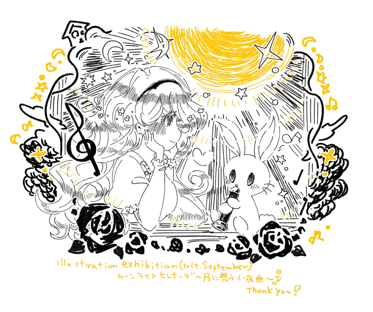 peteo39's tweet photo. 遅くなりましたが『Illustration exhibition（2024.September） ムーンライトセレナーデ　〜月に想う小夜曲〜』9月14日に終了いたしました。素敵な機会を頂き、ご覧頂き、ありがとうございました。
#イラスト #illustration https://t.co/wvflJK706I