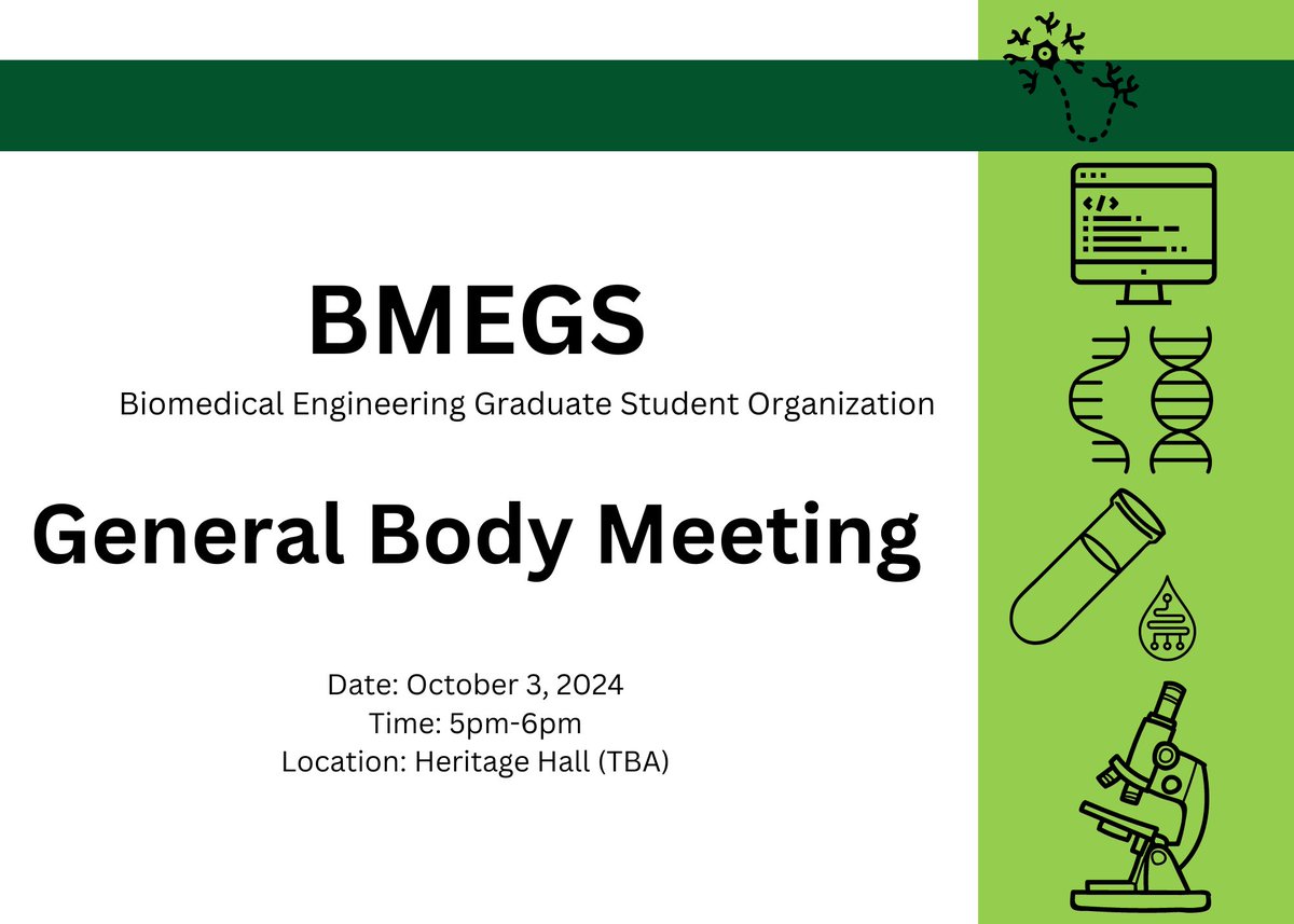 🌟 Join us for our first General Body Meeting! We're excited to introduce BMEGS and dive into your questions, concerns, and topics you want to address. We can't wait to see you there! 🤝🔬 #bmegsatuab 
Share your thoughts here: docs.google.com/forms/d/1r95yn…