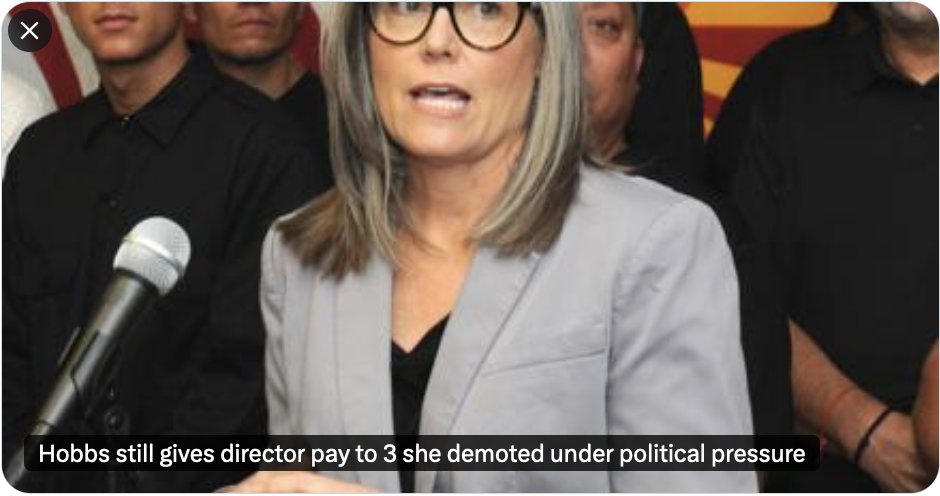 JakeHoffmanAZ's tweet image. 🚨 HOBBS STILL GIVES DIRECTOR PAY TO 3 NOMINEES SHE DEMOTED
Katie Hobbs demoted three officials running state  agencies — but didn’t cut their pay.
——————————
@KatieHobbs’ decision to gift tens of thousands of dollars in excess salary to her political allies is simply the latest…