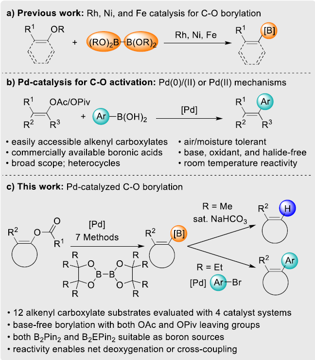 Base-free palladium-catalyzed borylation of enol carboxylates and further reactivity toward deboronation and cross-coupling (<a href="/ChemRxiv/">ChemRxiv</a>): chemrxiv.org/engage/chemrxi… (<a href="/LeitchLab/">Dave Leitch and the Leitch Lab</a>).