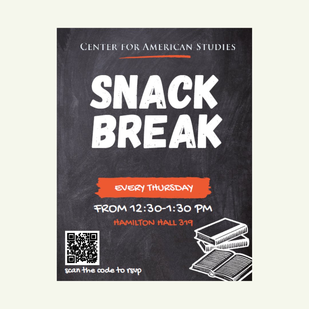 AmStudColumbia's tweet photo. Join us for a delicious snack and great vibes! Every Thursday at 12:30pm in 319 Hamilton, see you there! https://t.co/MgpDiKbnE4