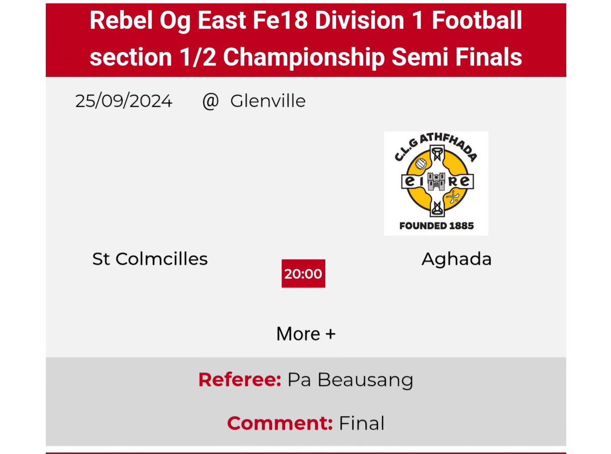 RebelOg_'s tweet photo. @REBLEOGEAST would like to wish both teams the best of luck this Wednesday 25th of September in the Fe18 football championship final in Glenville at 8 pm there will be a 5€ entry u16 free @AghadaGAA @AghadaJuvGAA @StColmcillesGAA @CarraigGAA https://t.co/HRm6mTccb6