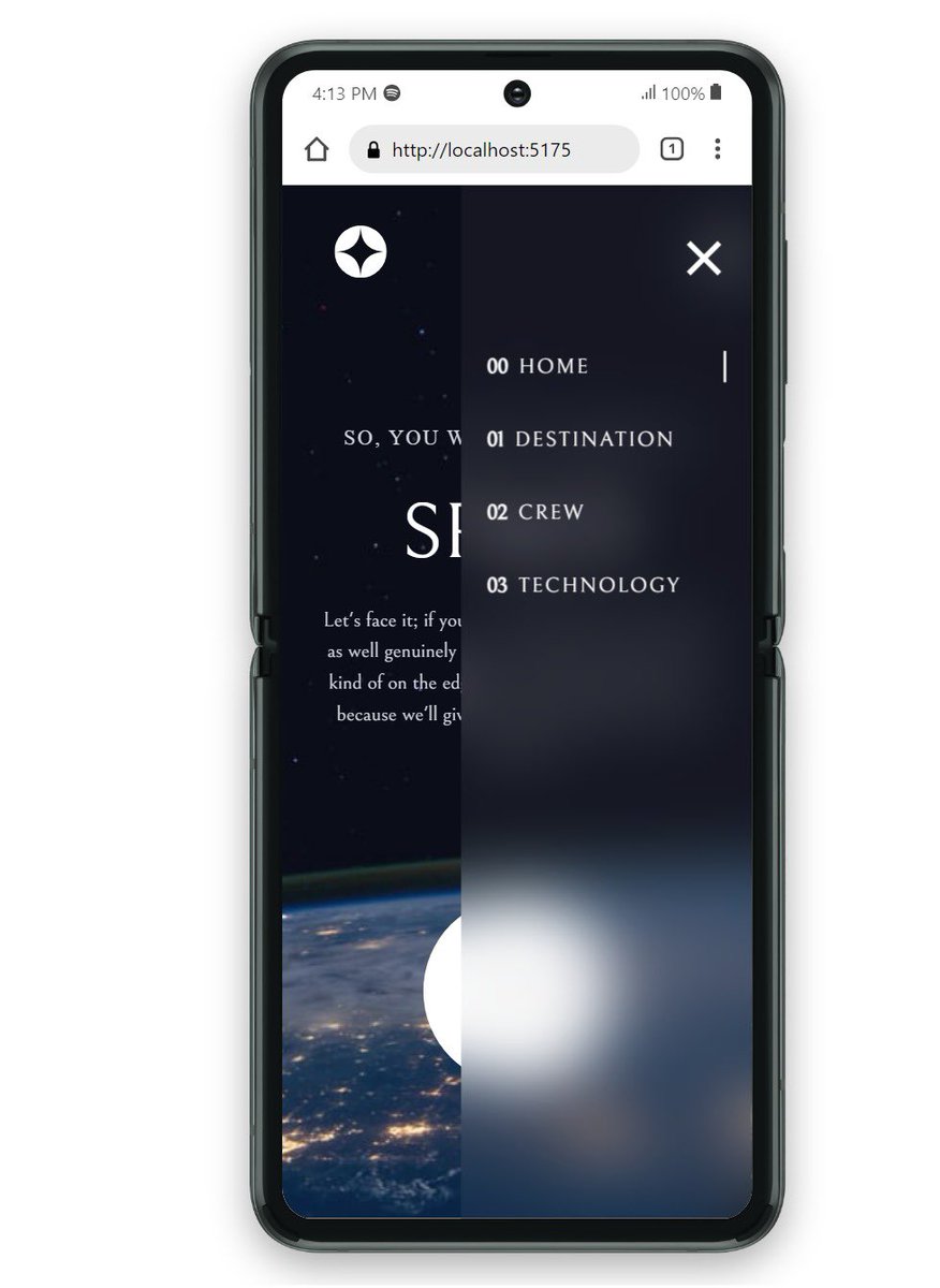 _devHelen's tweet image. Day 56 - 58 🚀 on #100DaysOfCoding Just completed the responsive design aspect of the Space Tourism project, and it’s live! The site now adapts smoothly across devices, ensuring a seamless experience. 

🔗: t.ly/7RbuS

 #Vite #FramerMotion #ResponsiveDesign