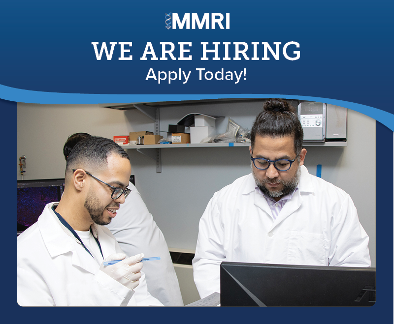 We're hiring! Check out our job postings here ➡️ loom.ly/5xOChaQ
 
Benefits of working at MMRI include:
· Medical, dental and vision insurance
· Retirement plan with a generous company match
· Paid time off
· Strong company culture
 
Apply today!
