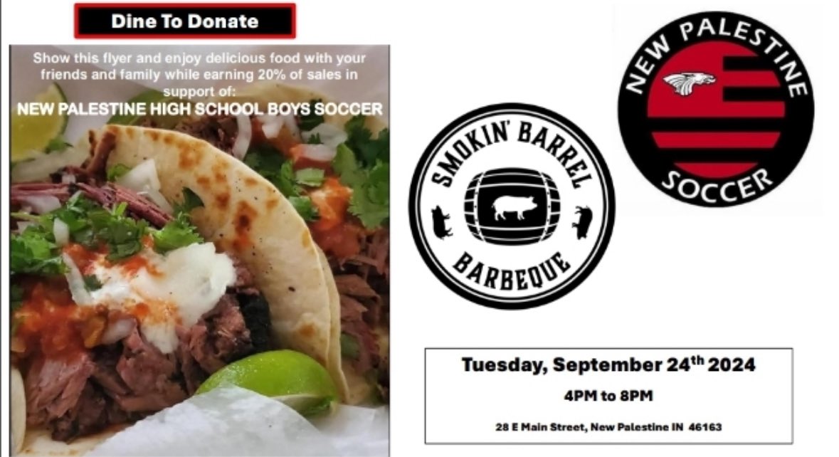 NP_DragonSoccer's tweet photo. Come support NPHS Soccer @ Smokin Barrel BBQ on Tuesday 9-24-24. 4-8pm https://t.co/MHGYfcnnDK