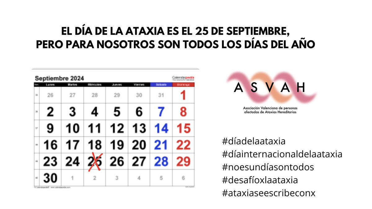 25 de septiembre: Día Internacional de la Ataxia

#DíaDeLaAtaxia #VisibilidadAtaxia #UnidosPorLaAtaxia #ConcienciaAtaxia
