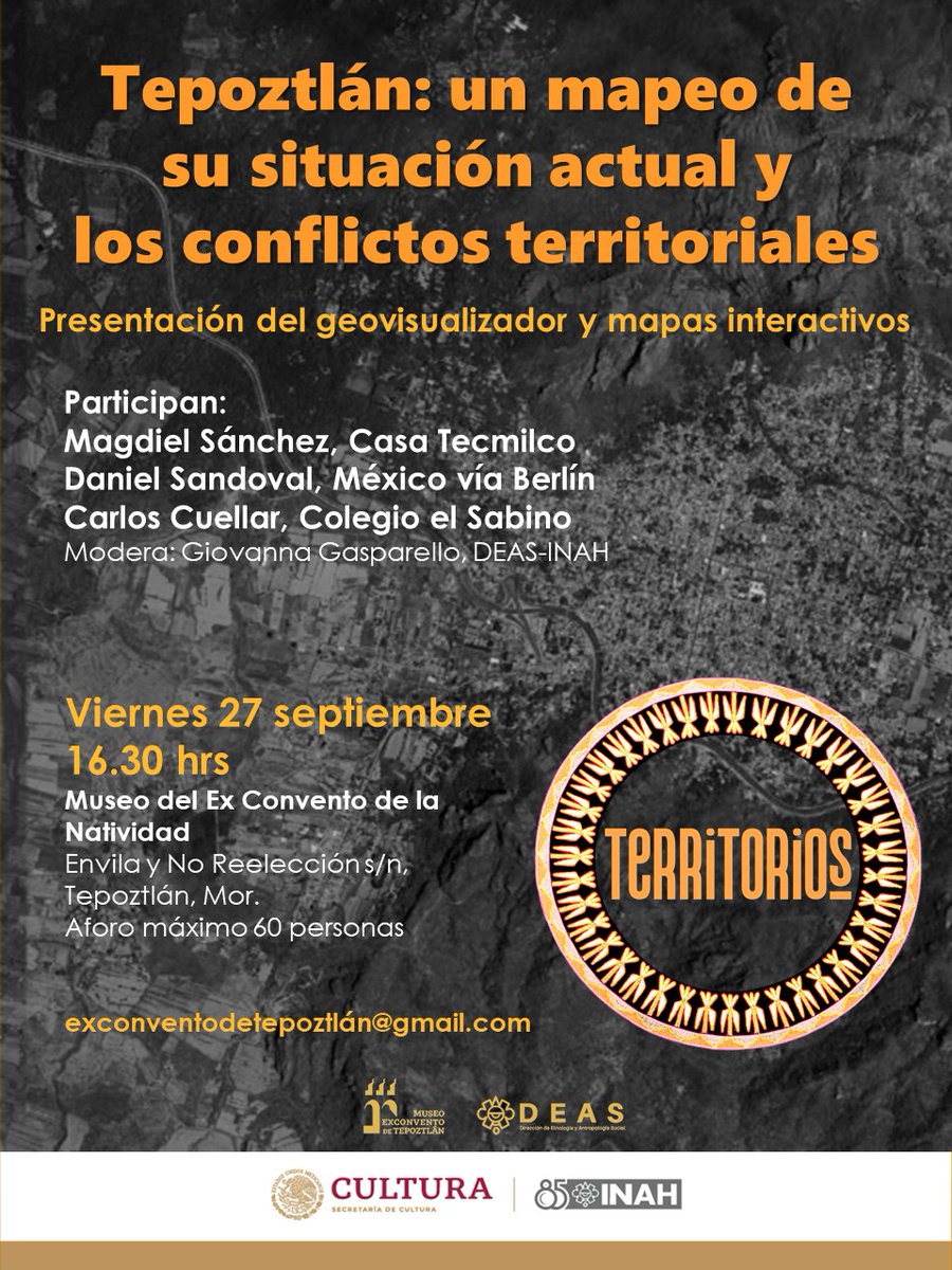 antropoidas's tweet photo. 📸En el marco de la exposición TERRITORIOS, la #deas y el #ExconventodelaNatividad #Tepoztlán les invitamos este 📅 viernes 27 de septiembre a las 16:30 h a la:
💻Presentación de #mapasinteractivos | #Tepoztlán: mapeo de su situación actual y los conflictos territoriales. https://t.co/9tbr60AUae