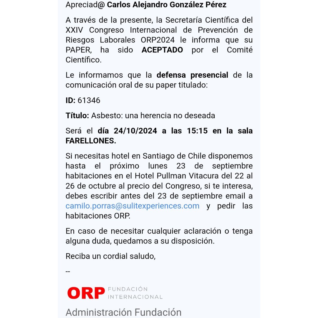 gonzalezconceja's tweet photo. ¡Gran noticia! 🌍 Mi investigación *"Asbesto: una herencia no deseada"* ha sido aceptada por el #ComitéCientífico de #ORP y expondré en el Congreso 2024. Hualpén merece seguridad y salud. 💪🗳️ Vota Carlos González #REpublicano #REencantémonosDeHualpén https://t.co/WysgQHvjDy