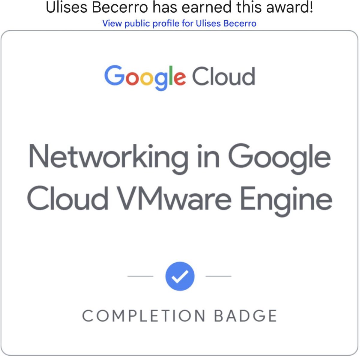 UlisesBecerro's tweet image. El aprendizaje continuo es esencial! Nuevo #badge alcanzado: Networking in @googlecloud #VMware #Enginee ✨ 

@GoogleCloudTech #GCVE #Google #GoogleCloudPlatform Google Cloud Skills Boost #CloudJourney #Learning #Skills #HybridCloud #MultiCloud