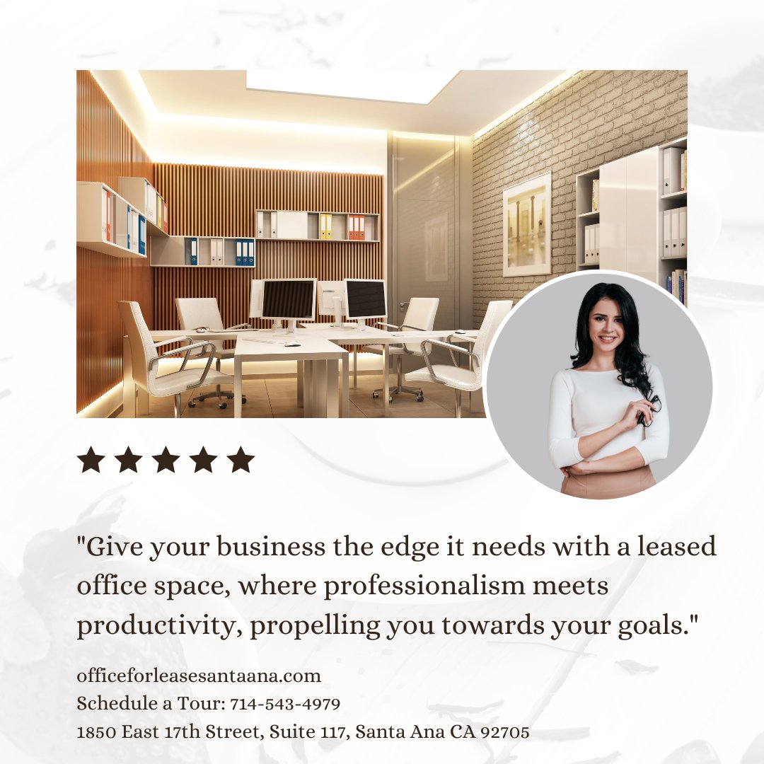 office_forlease's tweet photo. "Give your business the edge it needs with a leased office space, where professionalism meets productivity, propelling you towards your goals."

📍 1850 East 17th Street, Suite 117, Santa Ana, CA 92705
👉 Schedule a Tour 714-543-4979
🌐 https://t.co/udtMXzQ9KT https://t.co/Tz0OD4lQX8