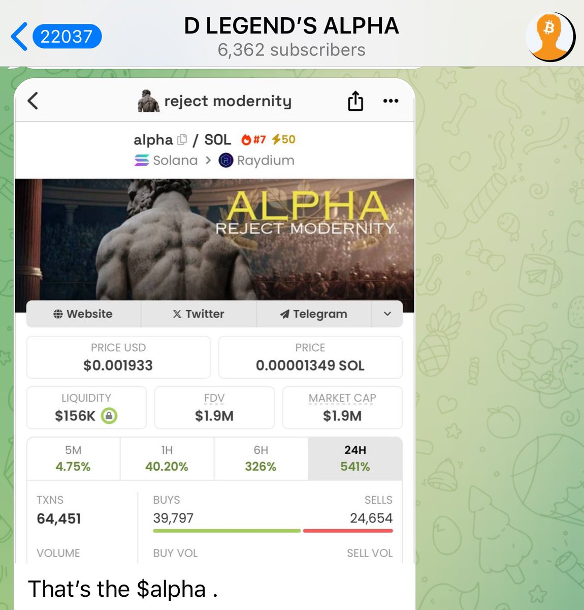 20X $ALPHA 

DROP YOUR SOLANA WALLET AND RETWET.

Another time to reward some legends 

My public channel is free, you can join 👇

t.me/LegendsAlphas