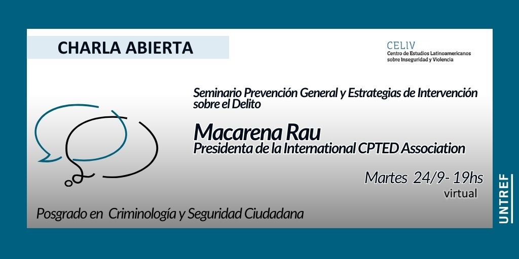 #CharlaAbierta
El martes 24/9 - 19hs los/as invitamos a una clase abierta en la Diplomatura de Criminología y Seguridad Ciudadana, coordinada por <a href="/MartinAppiolaza/">Martin Appiolaza</a>. 

🌐Hablaremos sobre Prevención comunitaria y  situacional. Diseño urbano y prevención. 

✍️forms.gle/nX1NoFTYU8dFTv…