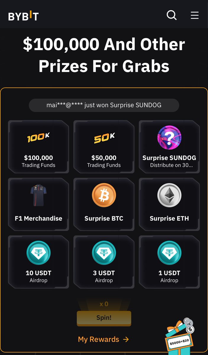 im_goomba's tweet image. Here is a low requirement lottery on Bybit
You can get tickets 🎟️ simply by depositing $100

Worth a shot to win $BTC, $ETH, Formula 1 gear or funded accounts 

partner.bybit.com/b/62IPG3YF145
