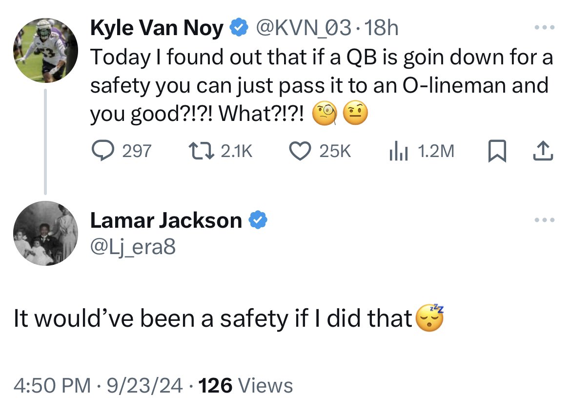 Lamar Jackson responds to Dak Prescott not getting intentional grounding called on him in the end zone because he threw to an offensive lineman