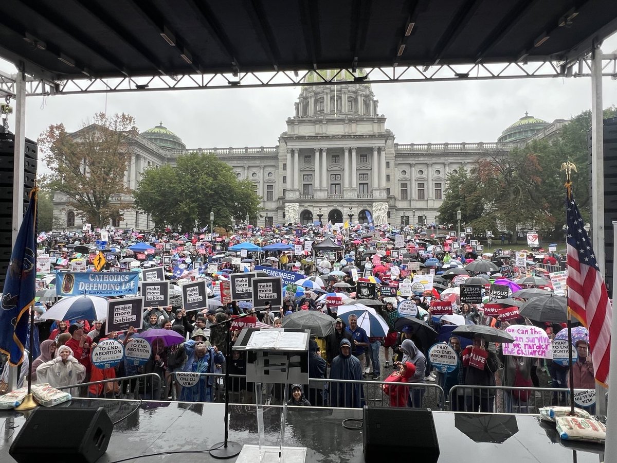 PFIpolicy's tweet photo. Today was AMAZING!
Quick story: Every year we march around the State Capitol (about a mile). When the first marchers with the #PAMarchForLife banner came back to the starting point, a sizeable crowd was still waiting to start their march! Today, we surrounded the Capitol today with marchers! We don't remember that happening in years past (and last year, the estimated attendance was 6,000 pro-lifers!).
What a turnout. What a day to rally and march for life!
"It may have been wet, but it's always a great day to rally for Life!" - State Rep. Rob Kauffman
Thank you to everyone who joined us in Harrisburg to march for Life! #WhyWeMarch @March_for_Life