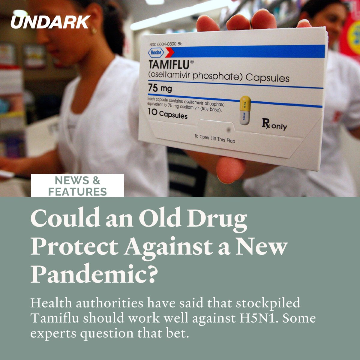 As H5N1 cases emerge, the U.S. faces a pandemic predicament: Rely on Tamiflu, a drug with mixed results, or scramble for new treatments in a market with little incentive to produce them. More from <a href="/TeresaRCarr/">Teresa Carr</a>:

🔗: undark.org/2024/09/23/h5n…
