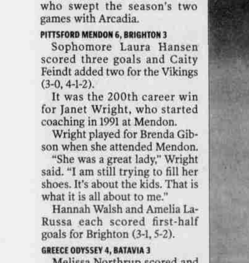 mendonsoccer's tweet photo. September 19, 2005: Mendon girls beat Brighton 6-3, and coach Janet Wright (head coach from 1990-2007 and AGR Coach of the Year) gets her 200th win. @PCSDAthletics #programhistory #mendonvikings https://t.co/hYFNixSsSw