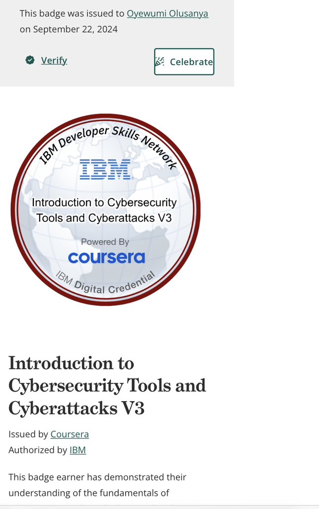 wumigorgeous's tweet photo. Embarking on my cybersecurity journey, I delved into foundational courses to know about the core principles of cybersecurity. I am excited to share the certificates and badges earned so far - I am feeling incredibly proud of my progress! 👩💻💻
#CybersecurityGrowth #CyberSecurity https://t.co/Ry08yiOs15