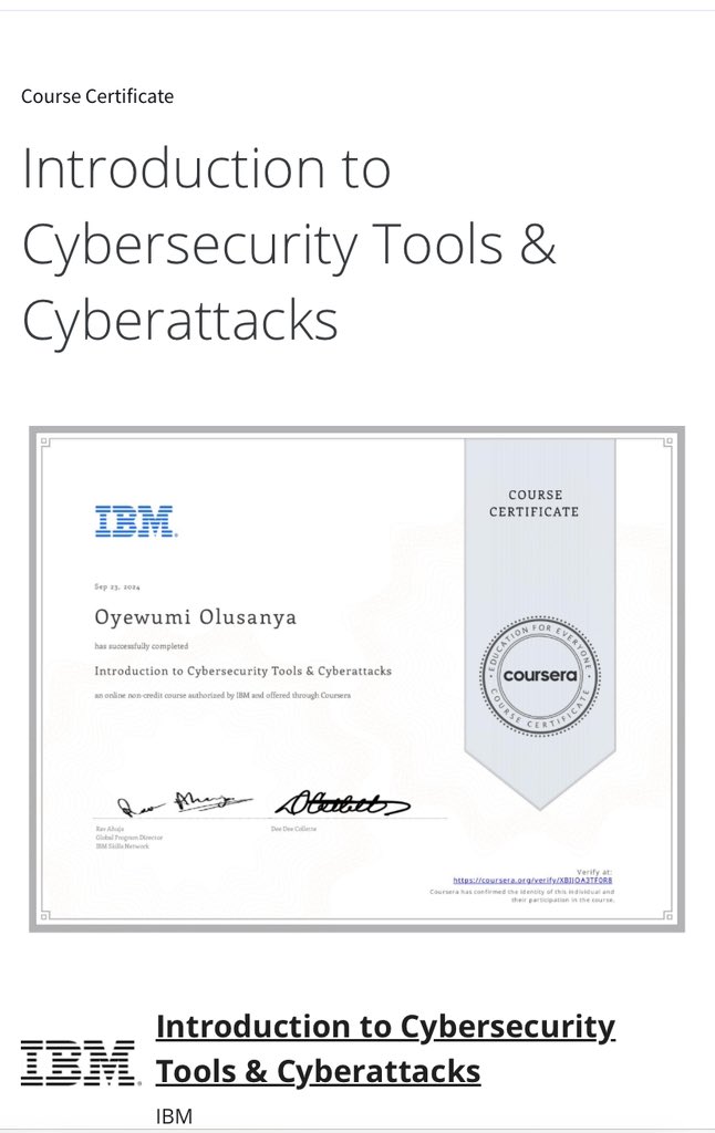 wumigorgeous's tweet photo. Embarking on my cybersecurity journey, I delved into foundational courses to know about the core principles of cybersecurity. I am excited to share the certificates and badges earned so far - I am feeling incredibly proud of my progress! 👩💻💻
#CybersecurityGrowth #CyberSecurity https://t.co/Ry08yiOs15