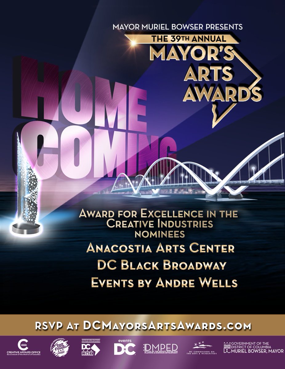 We are thrilled to announce that the Anacostia Arts Center (powered by Wacif) has been nominated for the "Award for Excellence in the Creative Industries" at this year's 39th Annual Mayor's Arts Awards with Mayor Bowser and EntertainDC.

Vote for us on: dcmayorsartsawards.com