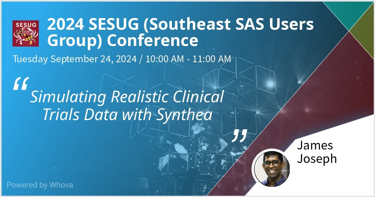 Looking forward to presenting the follow-up to our <a href="/wussdotorg/">Western Users of SAS Software (WUSS)</a> talk on synthesizing clinical trials data - now more realistic with Synthea! @SESUG1