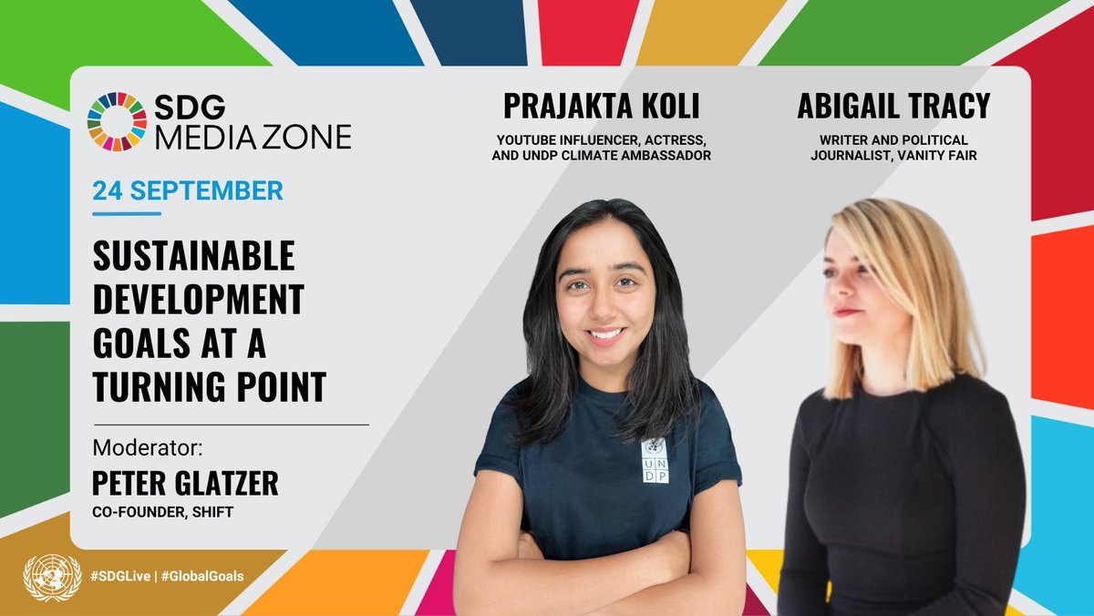 UNDP's tweet photo. Join @UNDP_India's Youth Climate Champion @iamMostlySane for a #SDGLive conversation with @vanityfair's @abigailtracy exploring how media can drive the #GlobalGoals.

📅 24 September
🕙 2:30pm EDT
📍 Learn more: https://t.co/ViF0VV4YlD

#UNGA https://t.co/A2IzqE6inD