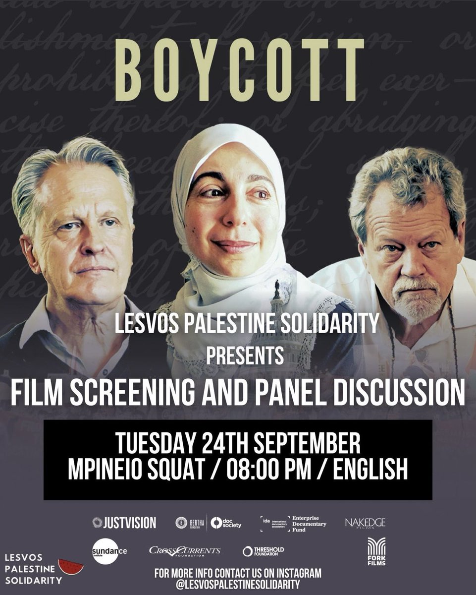 mpineio's tweet photo. Η Lesvos Palestine Solidarity διοργανώνει
Προβολή Ντοκιμαντέρ–Συζήτηση
Τρίτη 24 Σεπτεμβρίου στις 20:00
Προβολή του Ντοκιμαντέρ "Boycott" (Μόνο αγγλικοί υπότιτλοι)
Ακολουθεί Συζήτηση με συμμετέχοντες του BDS Movement από Ευρώπη και Παλαιστίνη

Στην Κατάληψη στο Μπίνειο
#antireport https://t.co/OqHN6n3aDA