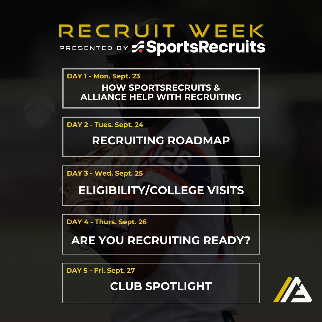 PCFLfastpitch's tweet photo. It's #RecruitWeek with @thealliancefp and @Sports_Recruits! If you're a member, make sure you're taking advantage of the resources and education coming your way this week. Know someone who could benefit from this information? Share this post with them!

#PCFL #TravelSoftball https://t.co/bSarsywgxU